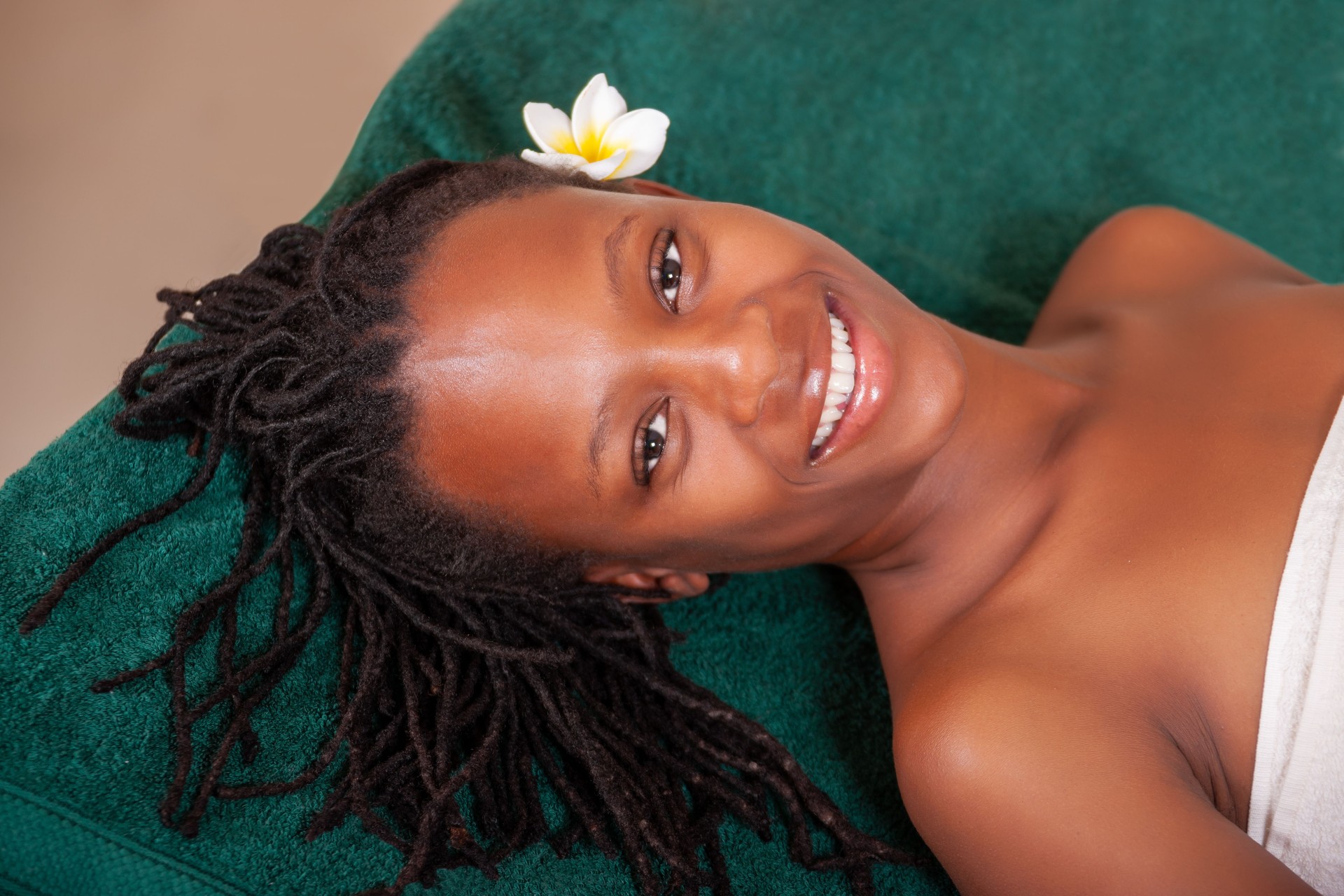 young African woman in a beauty salon spa